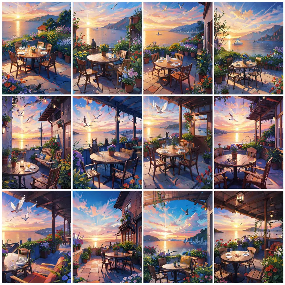 

HUACAN Painting By Number Garden Seaside Landscape Drawing On Canvas Picture Flower Scenery Kits DIY Frame Gift Home Decoration