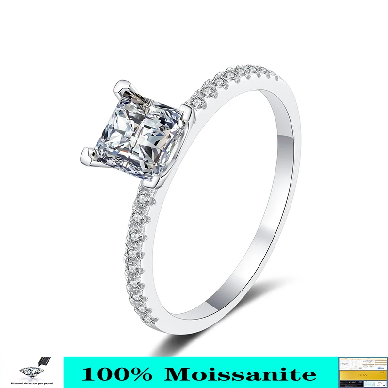 

Women's Moissanite Ring 1 Carat Square D Color Wedding Bridal Anniversary 925 Sterling Silver Ring Gift