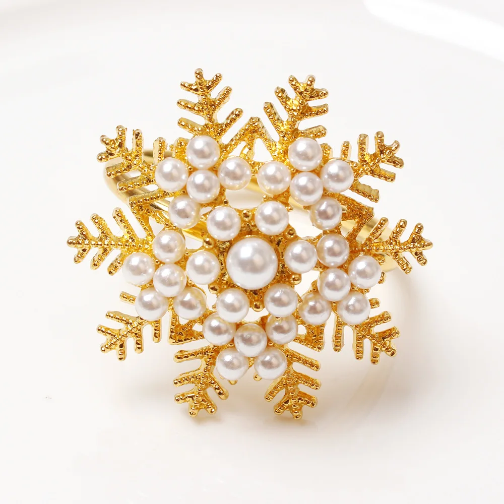 

Золотое серебряное кольцо для салфеток с цветком и снежинкой, украшение на Рождество в отеле, кольцо для салфеток