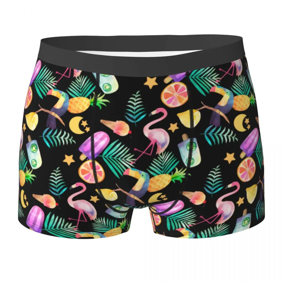 

Pink Flamingo Print Underwear Colorful Fun Tropical Men Panties Custom Breathable Boxershorts Hot Boxer Brief Plus Size