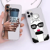 fashion girl princess female boss coffee phone case for iphone 13 11 12 pro max xs max 8 7 6s 6 plus x xs xr transparent cover