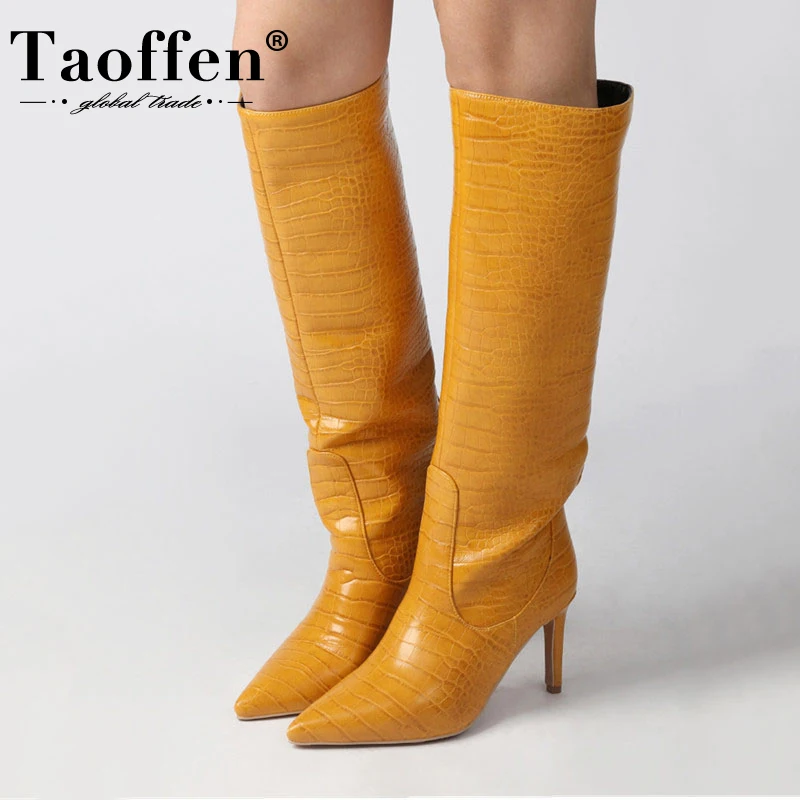 

Taoffen/Большие размеры 33-45; Женские высокие сапоги; Зимняя обувь на тонком каблуке; Женские пикантные модные сапоги до колена; Клубная женская ...