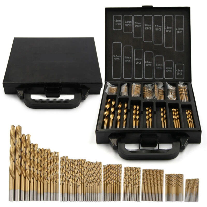 

1.5mm-10mm 99Pcs Titanium Coated Twist Drill Bit High Steel for Woodworking Metal Plastic And Aluminum HSS Drill Bit Set w Case