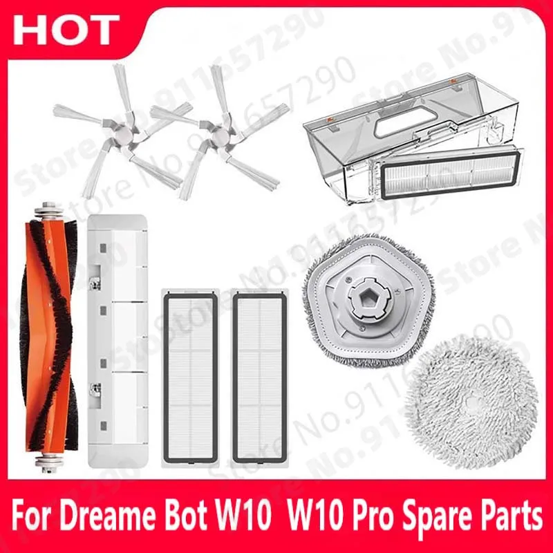 

For Dreame Bot W10 / W10 Pro Main Side Brush HEPA Filter Antibacterial Mop Pad Dust Box Parts Vacuum Cleaner Accessories