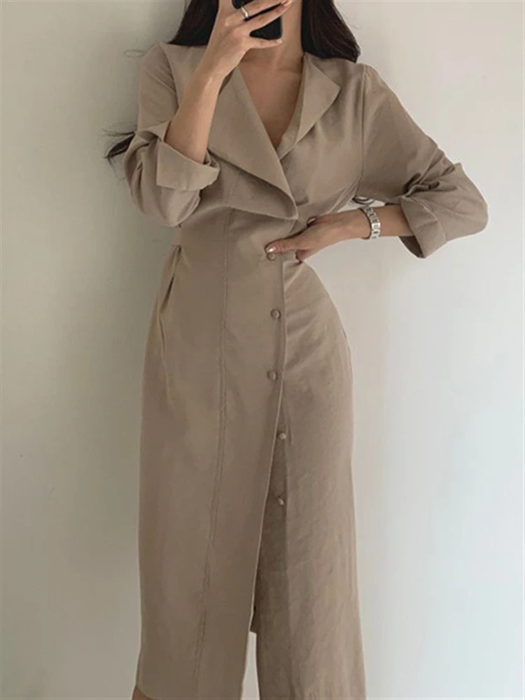 Solid Midi Dress for Women Long Sleeve Luxury 2022 Spring Woman Dresses A-Line Vintage Autumn Elegant Party High Waist Vestido