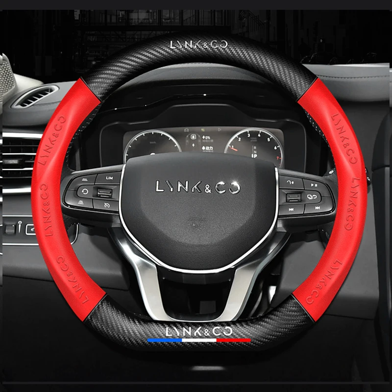 

Car Steering Wheel Cover For LYNK&CO 05 09 01 06 02 03 Anti-Slip PU Leather 37-38cm Auto Decoration Carbon Fiber
