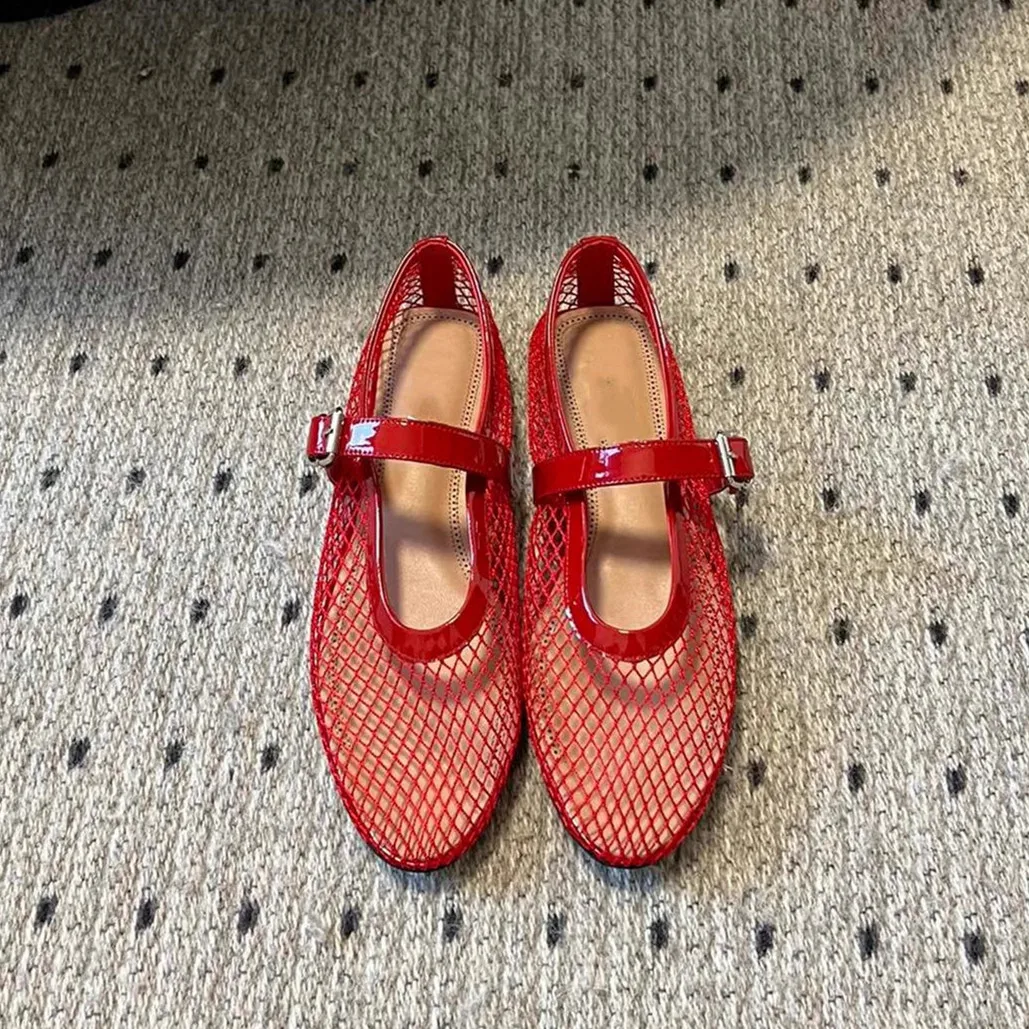 Роскошные дизайнерские сетчатые балетки на одной пуговице женские туфли Мэри