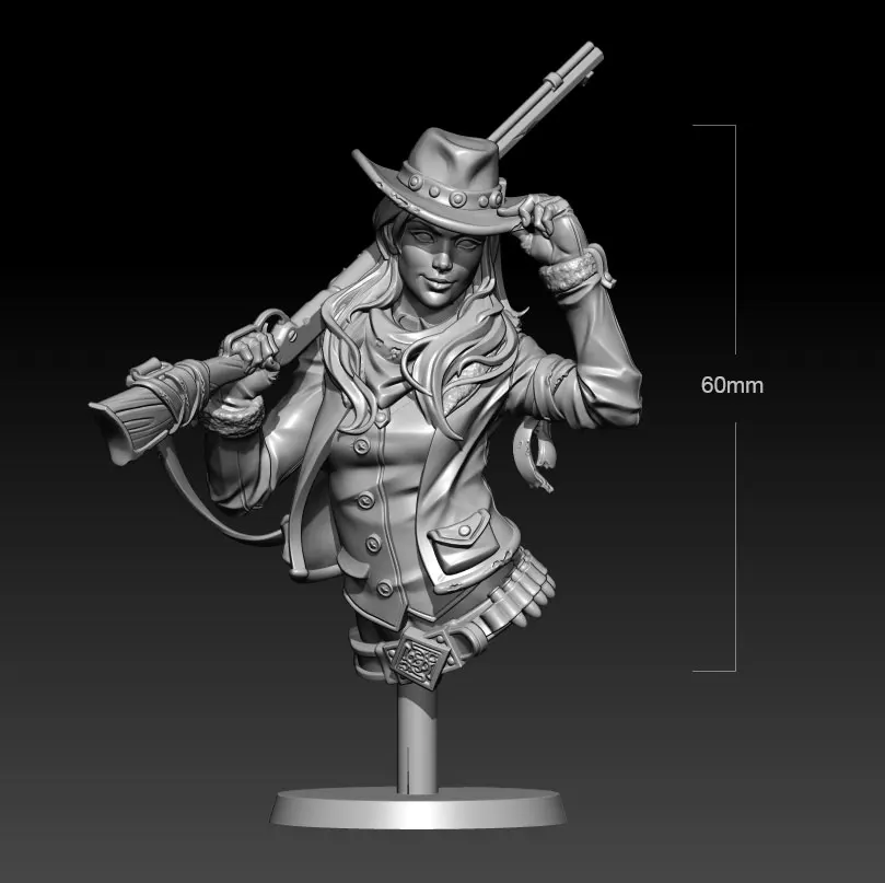 S Bust Female Cowboy  Figure Sculpture Unpaint No Color Rw-751
