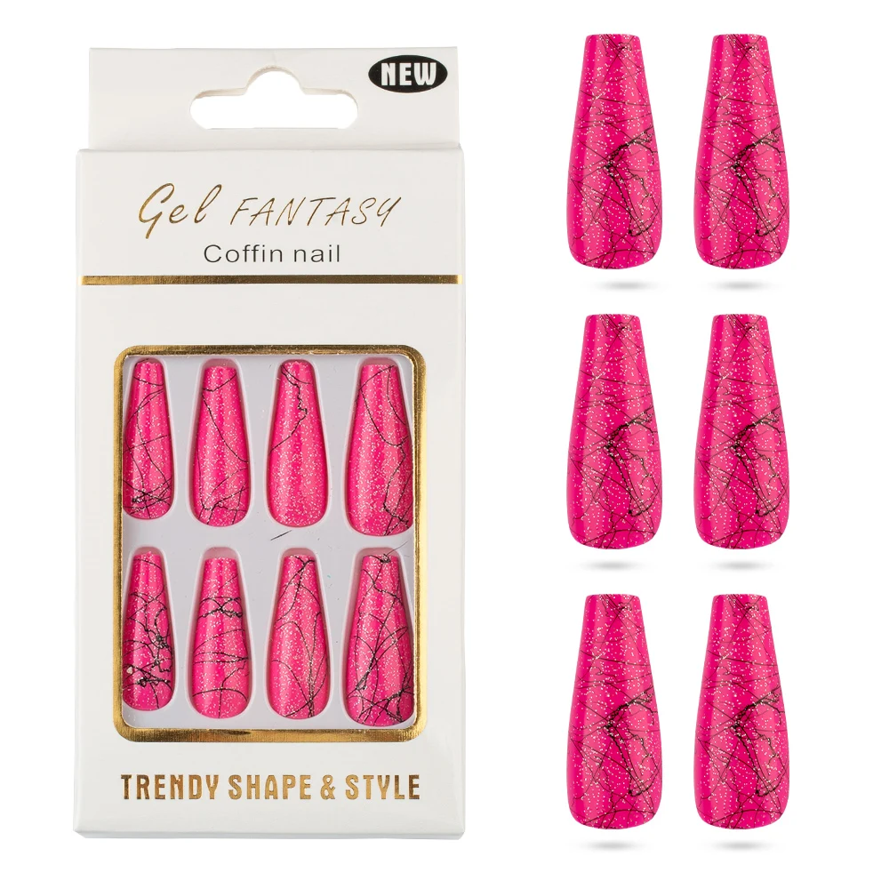 30 шт./коркор. Длинные накладные ногти в форме балерины черная линия дизайн с