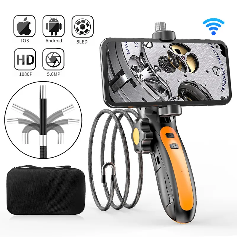 Articulating Borescope 2-Way 180°Rotation Car Endoscope Camera with 8 LED HD 1080P Endoscope Controllable Camera for IOS Android