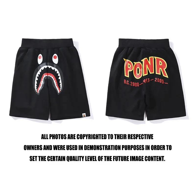 

new tide brand shark head print casual shorts summer men and women couple beach pants in pants A BATHING APE