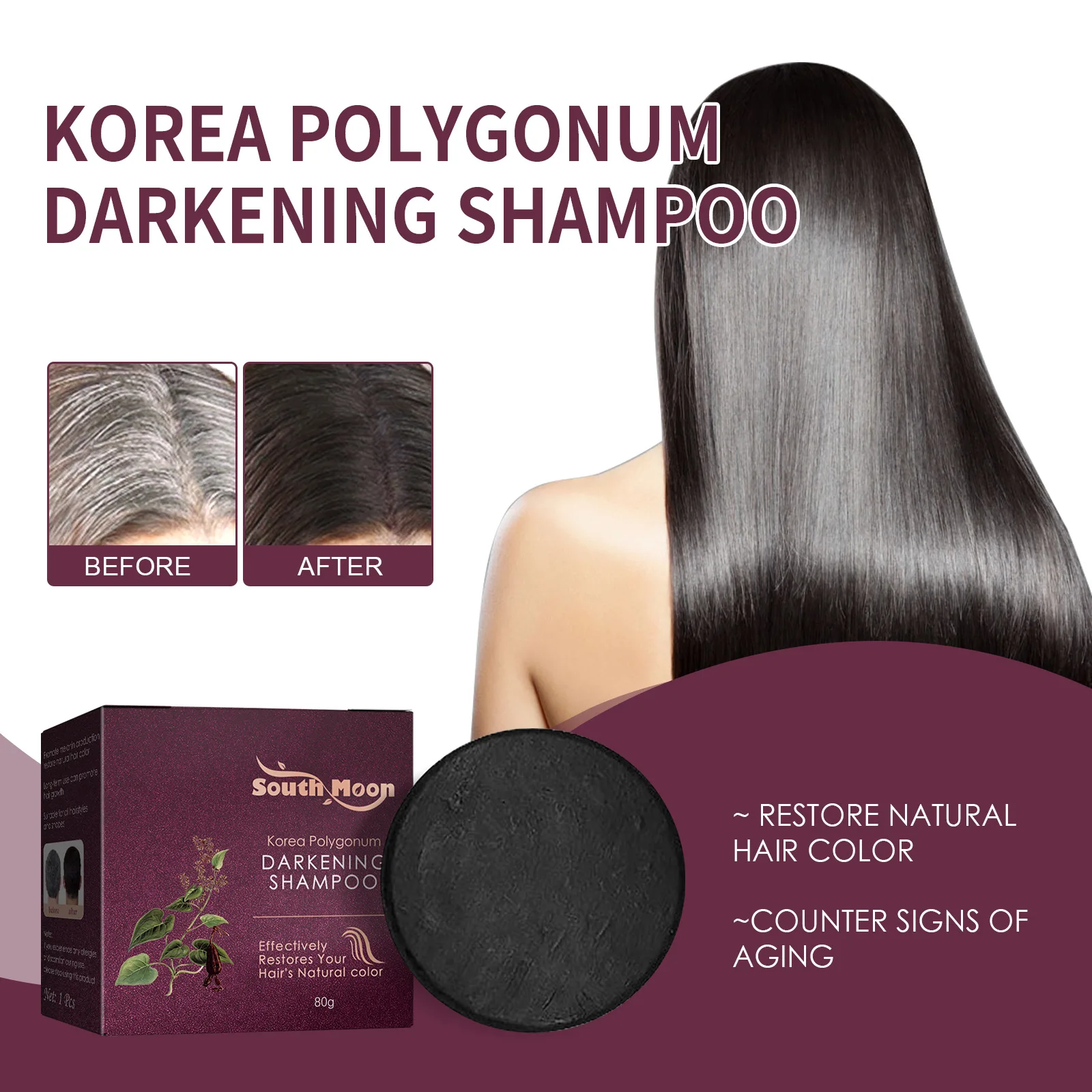 Шампунь для затемнения волос мыло Polygonum Multiflorum Bar быстрое эффективное