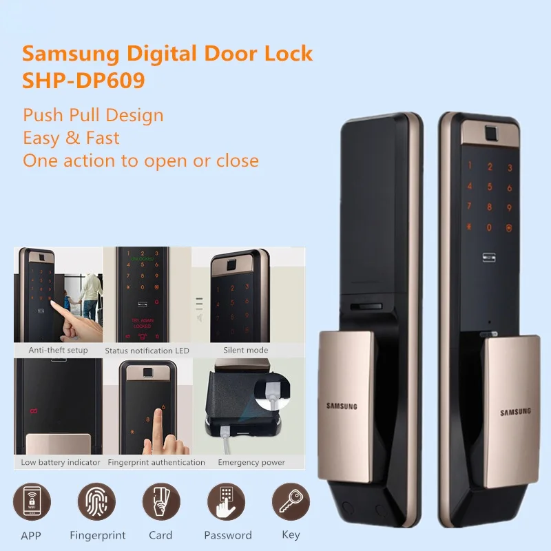 

Новый цифровой дверной замок SAMSUNG SHP-DP609 Smart Home с Wi-Fi, безопасные блокираторы со сканером отпечатков пальцев, цифровой смарт-замок