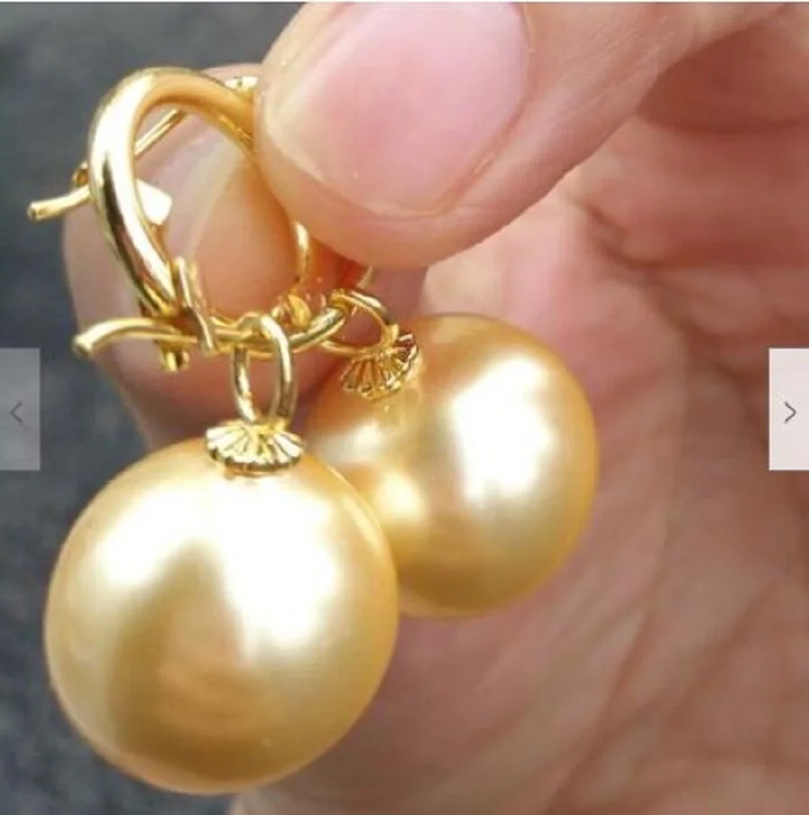 

Huge round natural AAA 16mm South China Sea Shell Pearl Earrings 14K pure gold