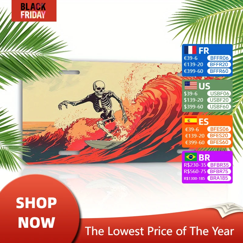 Наружная алюминиевая пластина Череп для серфинга — 6X12 дюймов водонепроницаемая