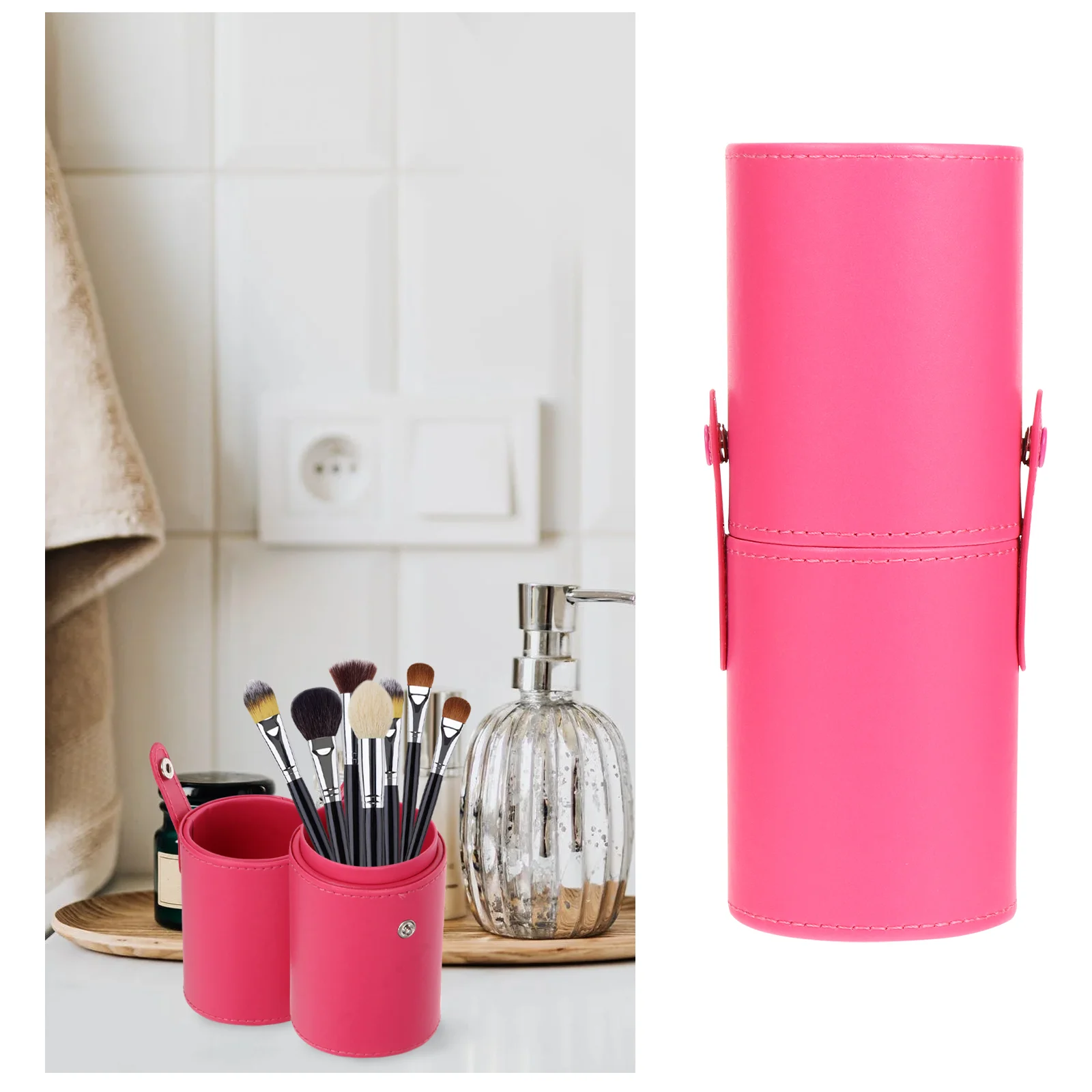 

Storage Bucket Container Makeup Containers Travel Kit Brush PU Bracket
