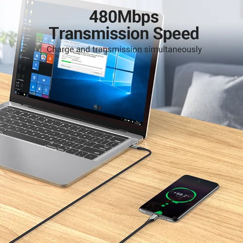 Кабель USB Type-C Vention с поддержкой быстрой зарядки, 100/60 Вт Поддерживается для iPad Quick Charge 4.0 5A USB C