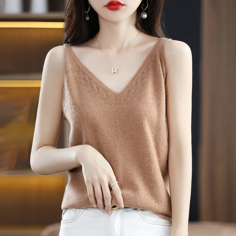 Жилет женский с V-образным вырезом мягкая трикотажная футболка без рукавов