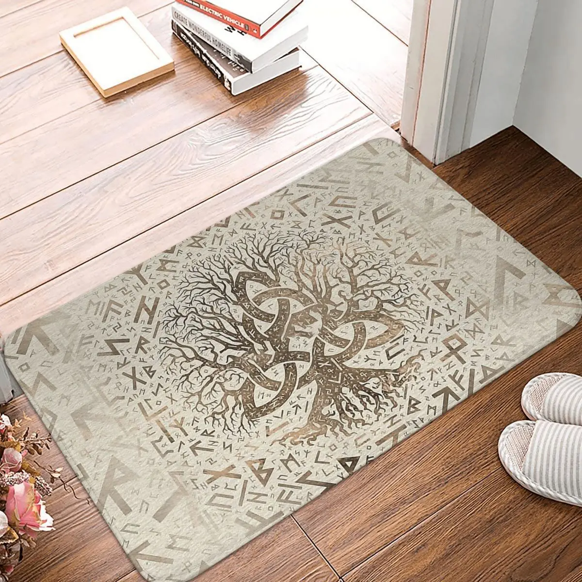 

Ragnar Lothbrok Lagertha Rollo TV Series Bedroom Mat Tree Of With Triquetra And Futhark Doormat Living Room Carpet Rug