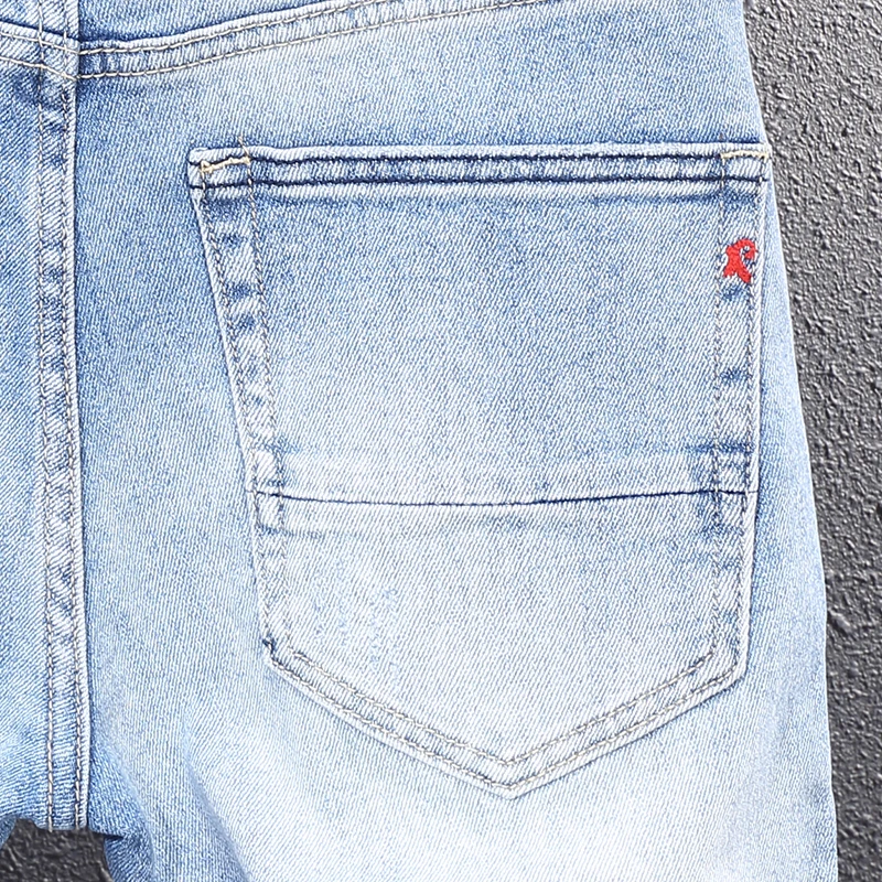 Newly Fashion Vintage Men Jeans Retro Light Blue Elastic Slim Fit Ripped Jeans Men Patchwork Designer Casual Denim Pants Hombre