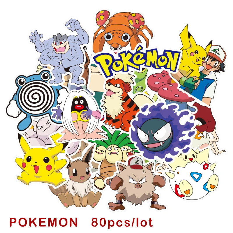 

80 Pcs Cute Pokemons Stickers for Luggage Skateboard Phone Laptop Moto Bicycle Wall Guitar Sticker DIY Waterproof Toy for Kids