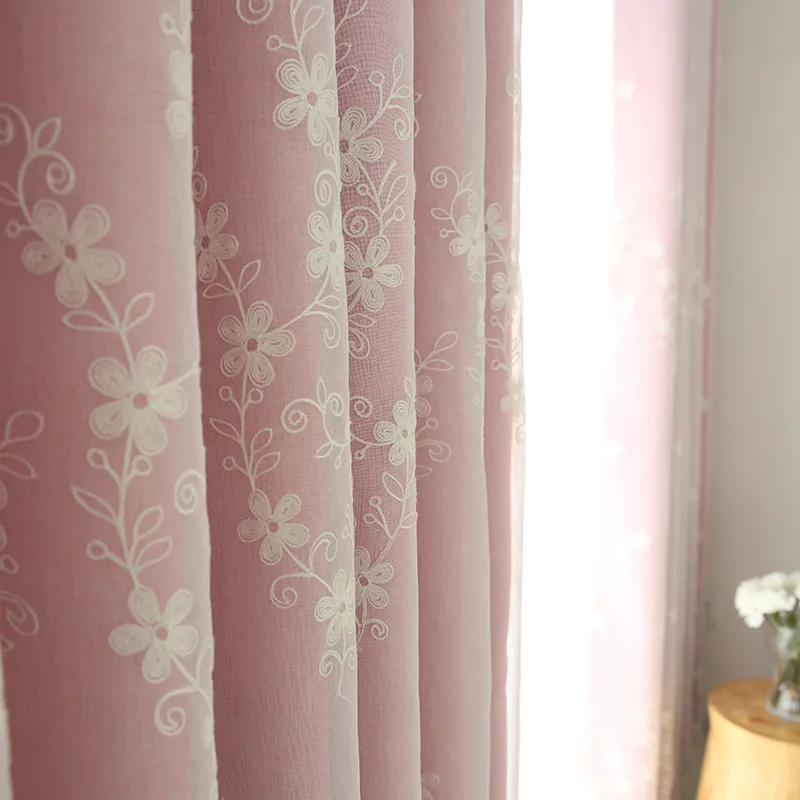 

Modern Simple Cloth Lining Yarn Small Flower Embroidered Curtains for Living Room Bedroom Study Blackout Curtains Custom