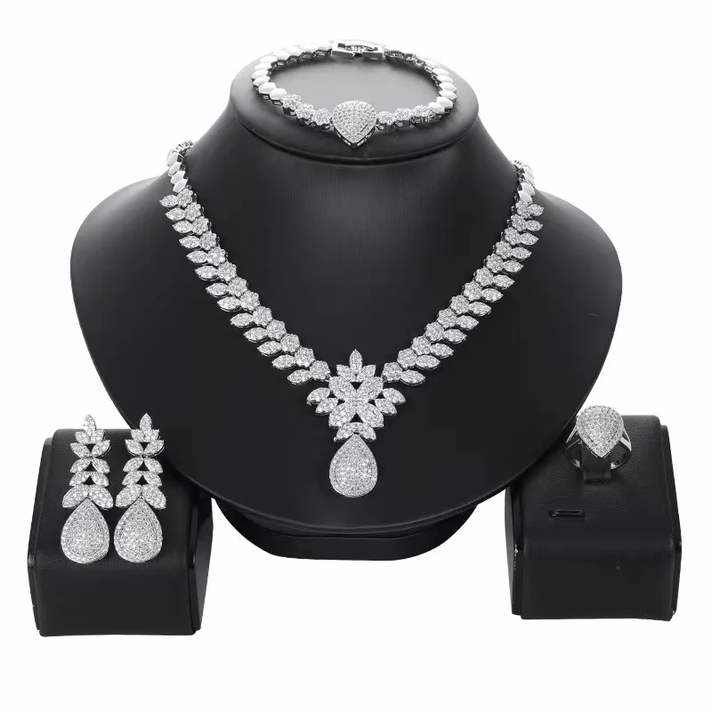 Newly design 4PCS CZ Jewelry Set Exquisite Cubic Zircon Earrings Necklace Bracelet Ring For Women Wedding Party Accessories Gift