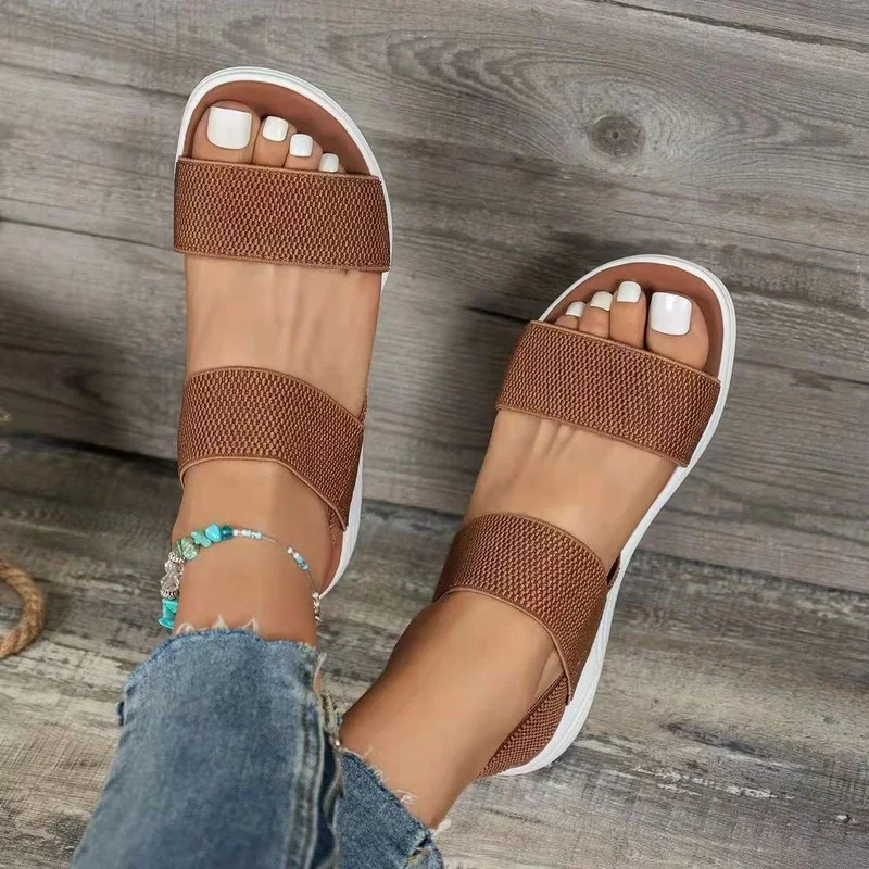 2023 Women Summer Fashion Sandals Mesh Casual Fish Mouth Sports Slipper Large Size Flying Woven Flat Shoes