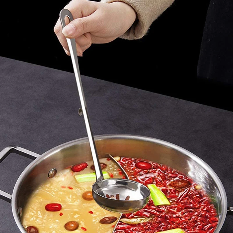 Stainless Slotted Spoon And Soup Ladle With Hooks Set Long Handle Hot Pot Skimmer Strainer Cooking Utensils