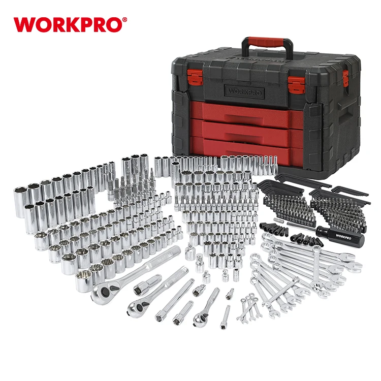 WORKPRO 450PC набор инструментов для автомобиля фотомагнитный ключ набор механических ручных инструментов с выдвижным ящиком