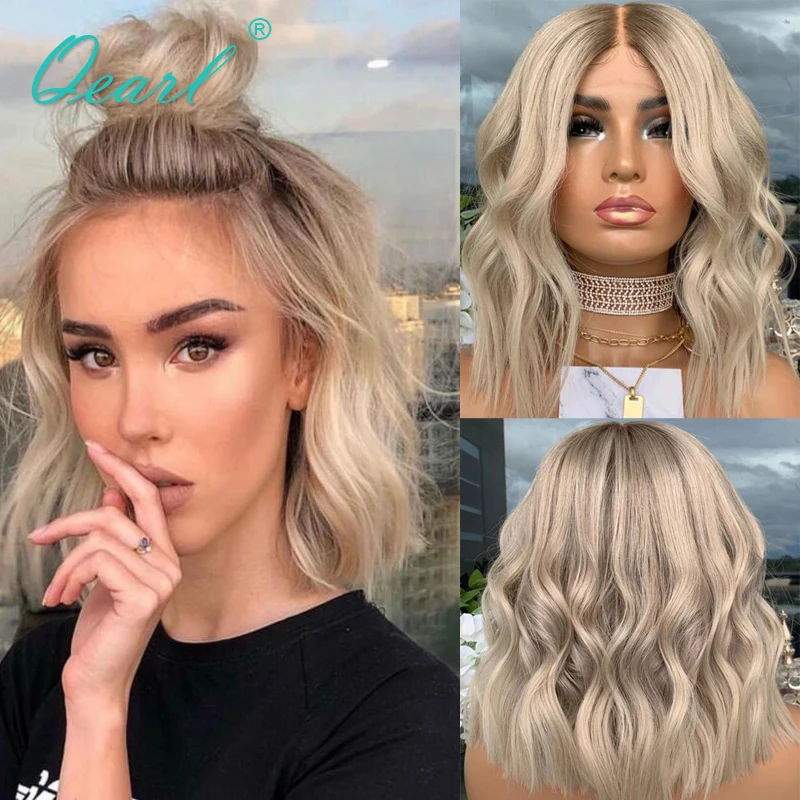 Glueless Ombre Ash Blonde Human Hair Wig for Women Loose Body Wave Lace Front Wigs Pre Plucked Short Bob Cheap Wig 180% Qearl