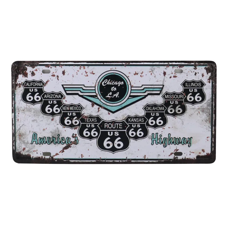 

Bar Club Wall Garage USA Vintage Metal Tin Signs Route 66 Car Number License Plate Plaque Poster Home Decoration 15X30cm