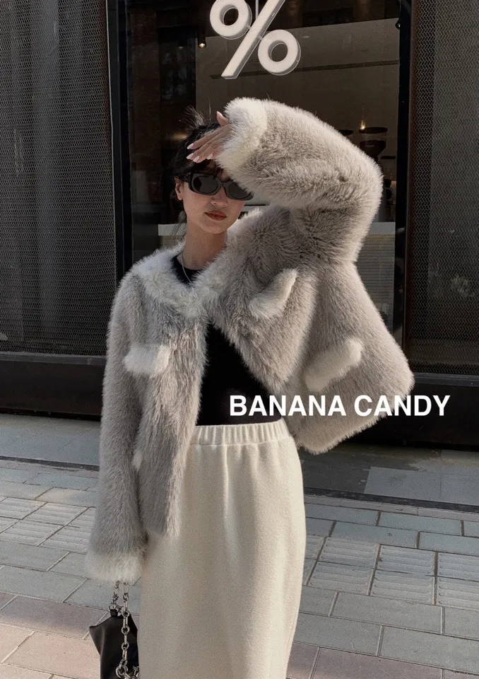 Contrast Splice Wool Coat Winter Warm Short Women