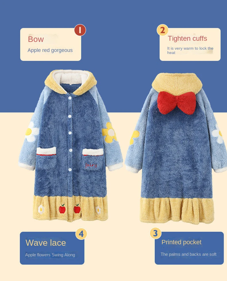 M-5XL Women'S Autumn/Winter Long Flannel Coral Fleece Snow White Cute Hooded Pajamas Nightgown Homewear