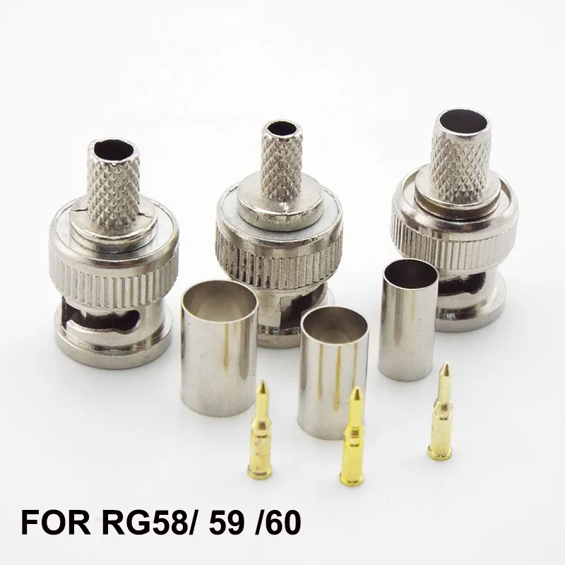 

10pcs BNC Male Crimp Type Connector adapter plug for CCTV audio BNC Female Coupler Connector RG58/RG59/RG60 cable