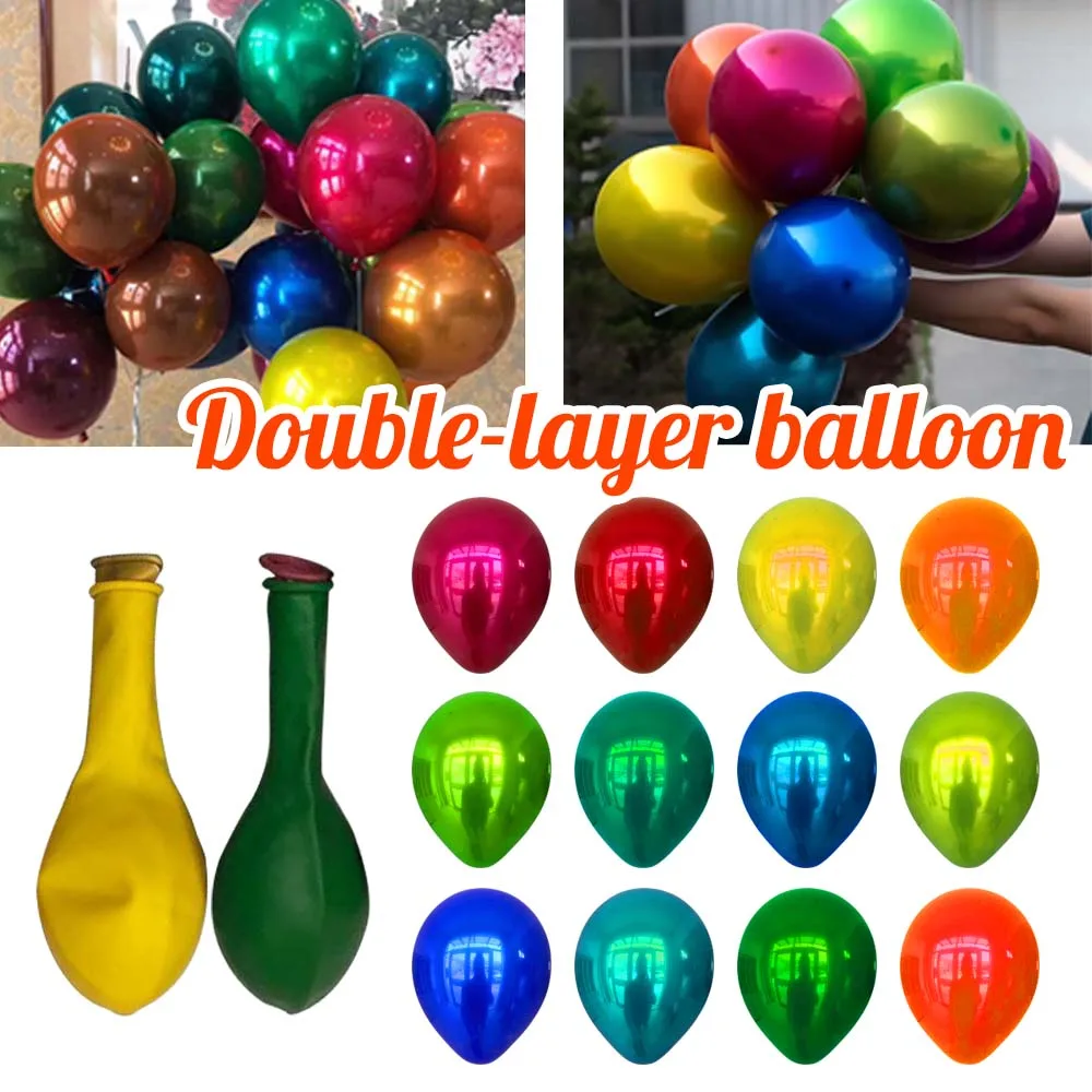 Купи 50pcs Double Layer Chrome Metallic Latex Balloons Gold Silver Red Green Metal Helium Globos for Christmas Birthday Wedding Decor за 581 рублей в магазине AliExpress