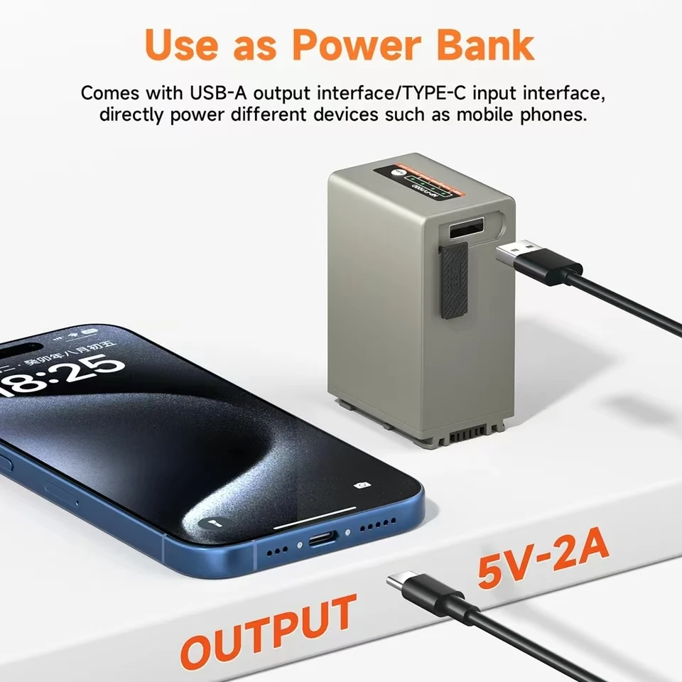 Аккумулятор NP-FV70 NP-FV100 емкостью 3280 мАч с входом типа C 5 В/2 А для камеры Sony NP-FV90 FV100 FV30