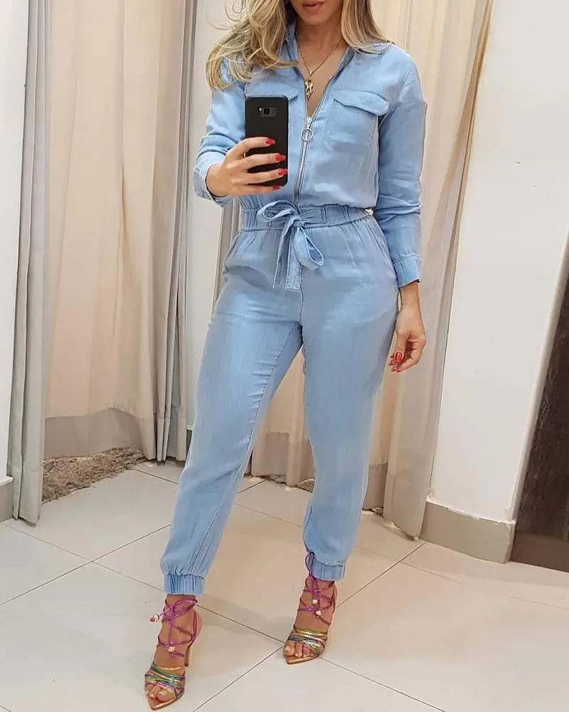 

Womne's Jumpsuit Female Long Sleeve Slim Fit Lace Up Waist Casual Rompers New Fashion 2022 Spring and Autumn