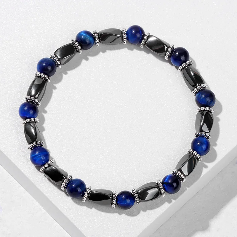

Blue Tiger Eye Stone Hematite Beads Bracelets For Women Men Couple Bracelet No-magnetic Therapy Health Care Weight Loss Jewelry
