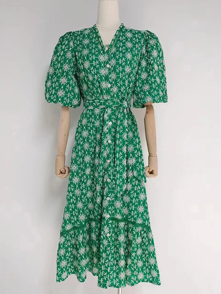 Женское винтажное платье с принтом VGH лоскутное миди V-образным вырезом пышными