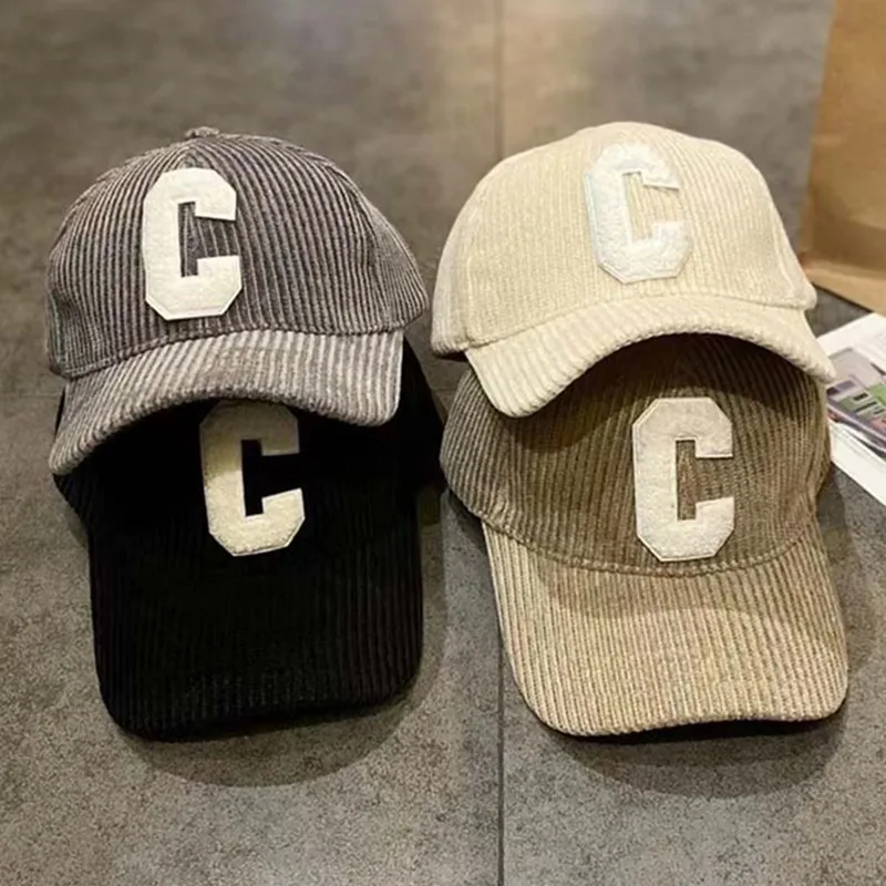 

Women's Corduroy Baseball Cap For Men Autumn Winter Sports C Letter Snapback Outdoor Adjustable Hat Hip Hop Casual Unisex Hats