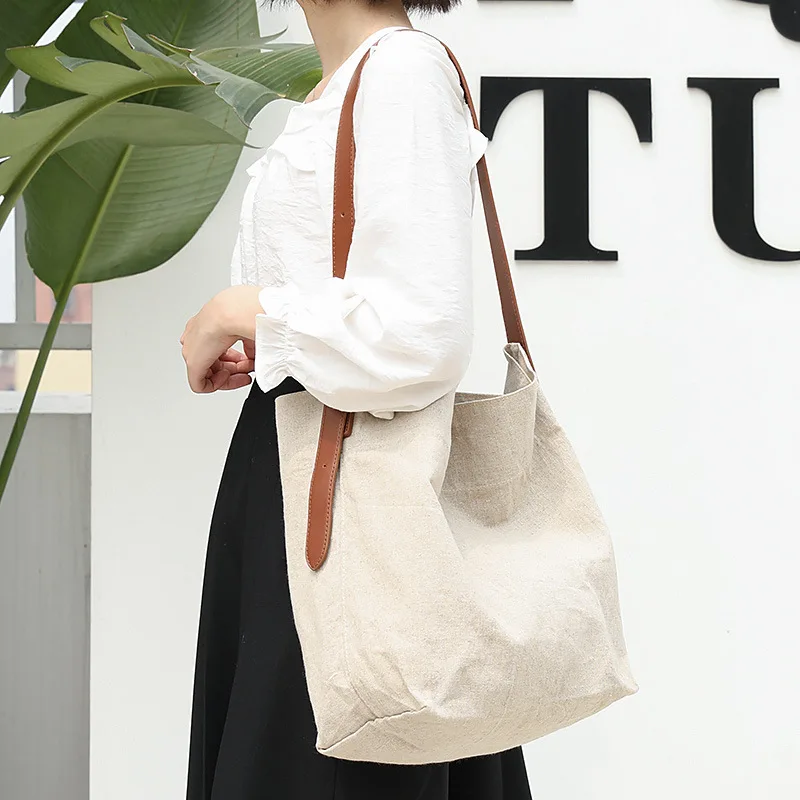 High Quality Korean Large Capacity Women's Canvas Bag Literay Trend Simple Ladies Shoulder Bag Causal Student Shopping Bag