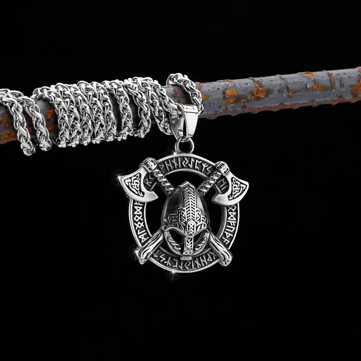 Скандинавский викинг простой двойной рунический шлем кулон из нержавеющей стали