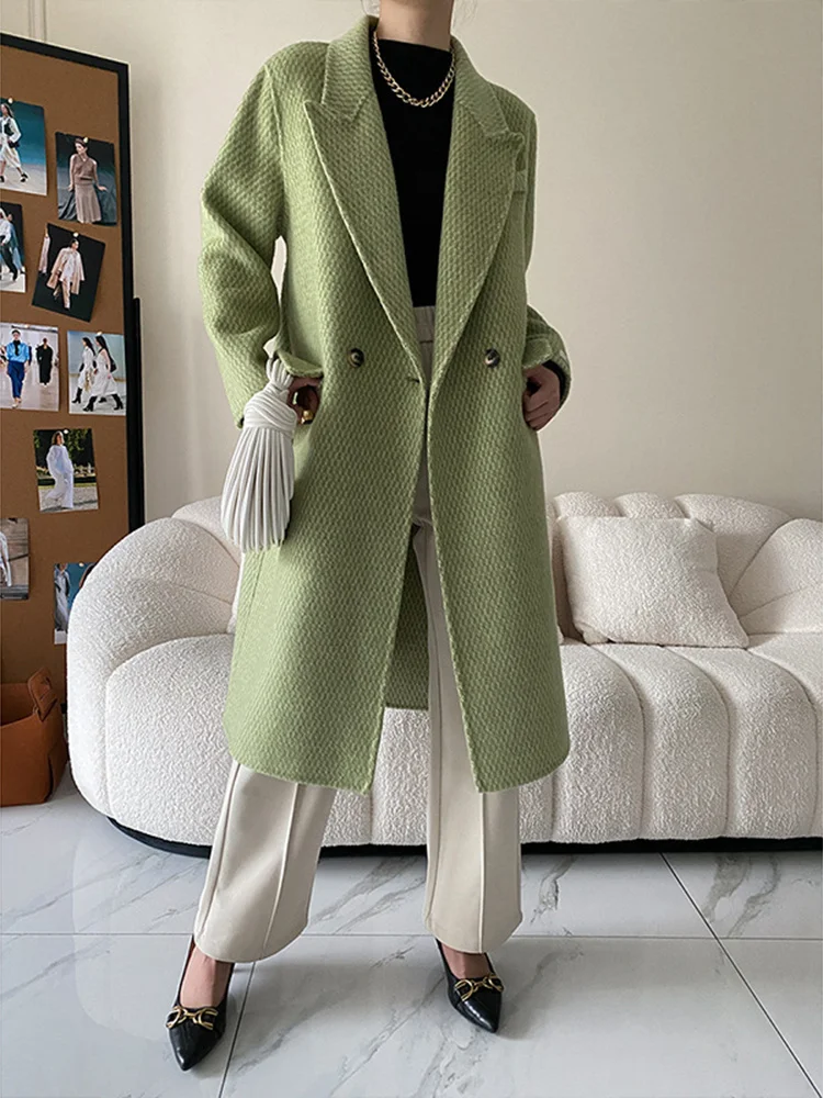 

Loose Fit Green Big Size Long Warm Woolen Coat Parkas New Long Sleeve Women Fashion Tide Autumn Winter 2022 C780