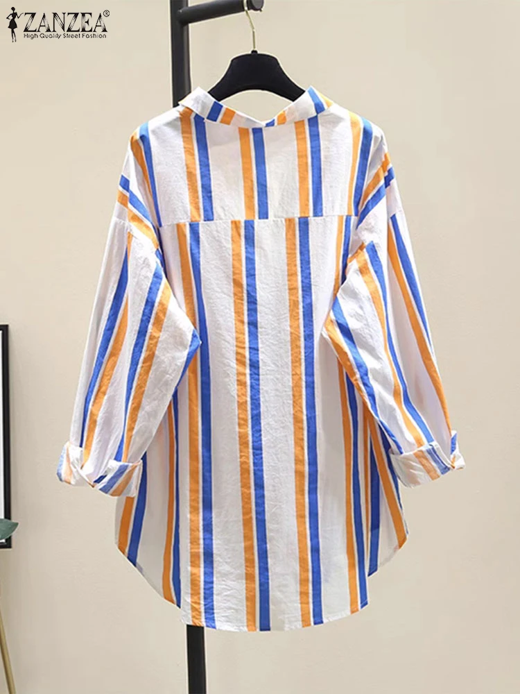 Женская Осенняя офисная блузка с длинным рукавом полосатая рубашка ZANZEA