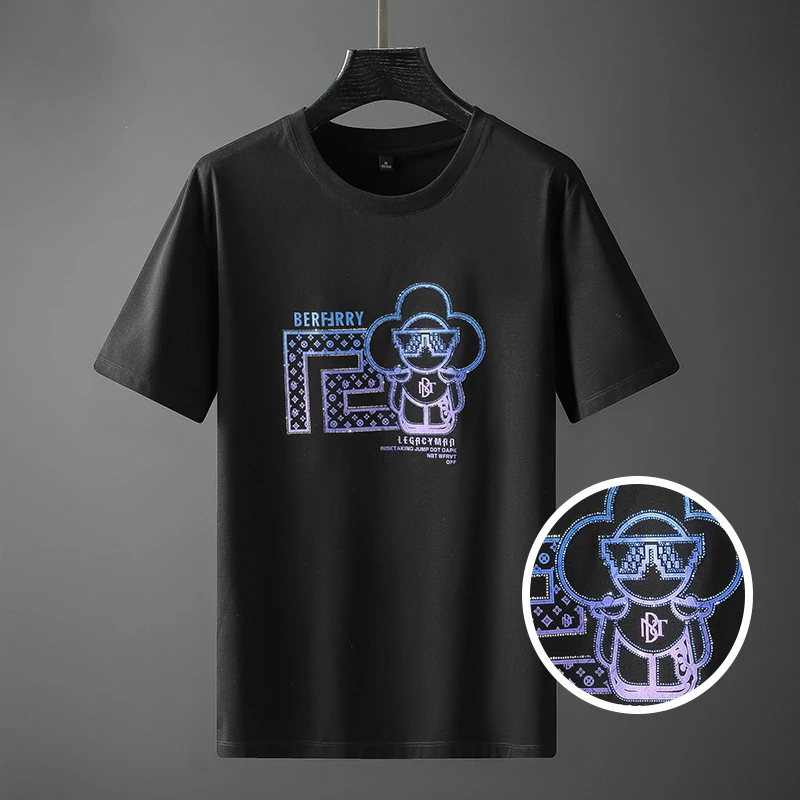 

Men's Short Sleeved T-shirt 2022 Summer New Fashion Cartoon Hot Drill Round Neck T-Shirt Top Bottomed Shirt Half Sleeve