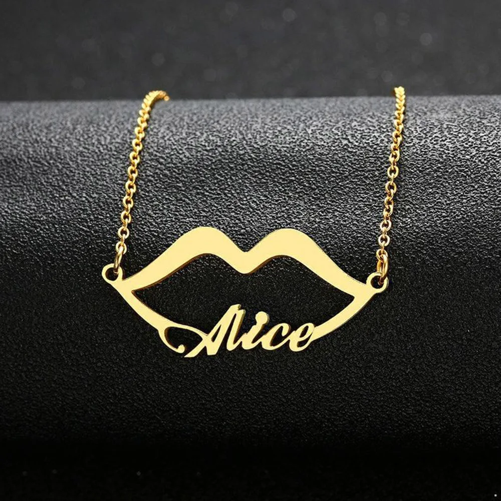 

Customized Sexy Lips Name Necklace Stainless Steel Nameplate Chokers Dainty BFF Sister Personalized Jewelry Birthday Gift