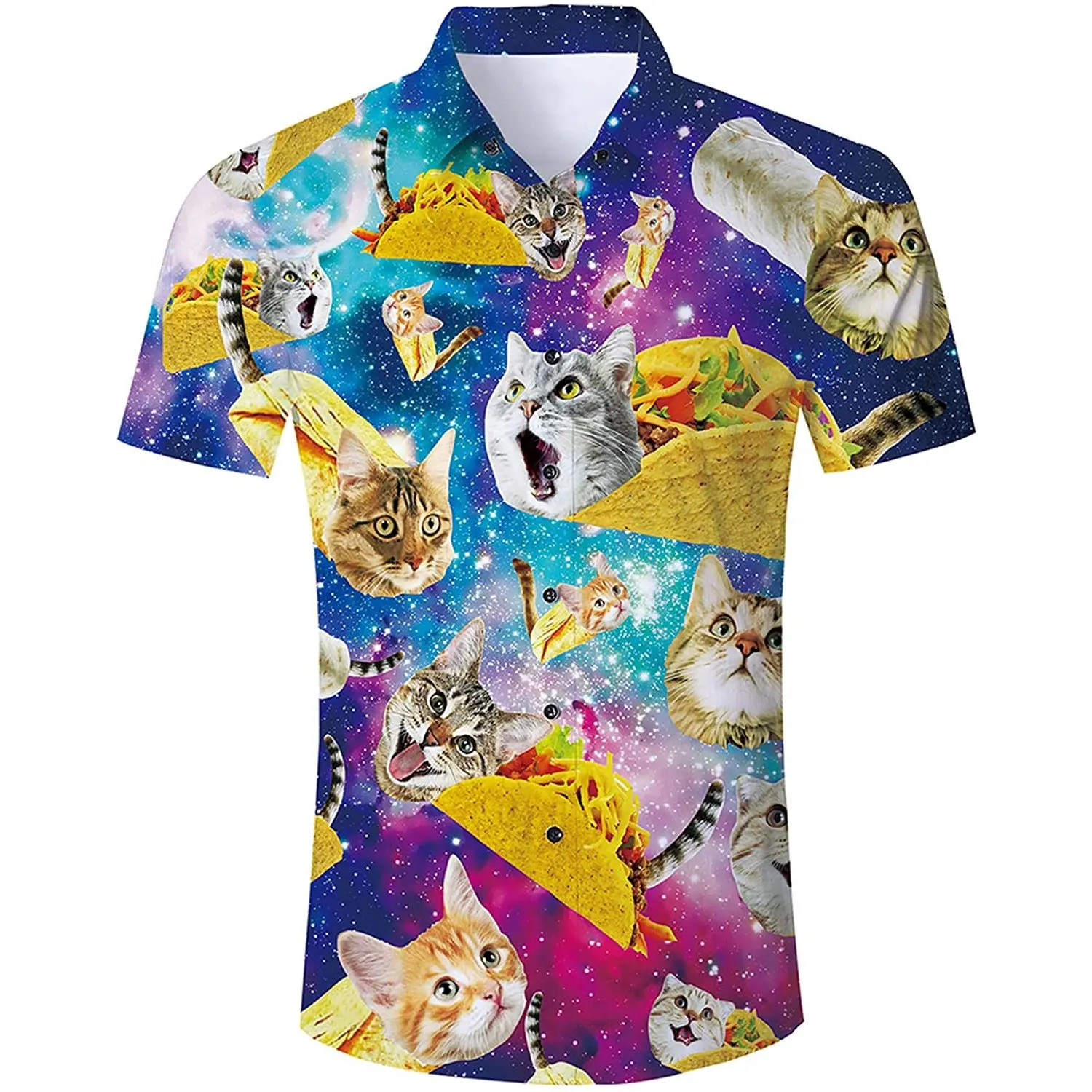 Summer Harajuku Short sleeve Shirts Funny Galaxy Taco Pizza Cat 3D Printed Hawaiian Shirt Mens Harajuku Casual Shirt Drop Ship