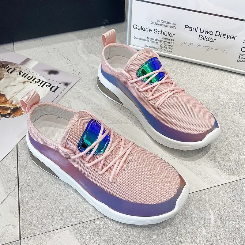 

New Reflective Mesh Breathable Women Sneakers Fashion Casual Shoes Comfort Platform Lace-up Jogging Shoes Woman Vulcanize Shoes