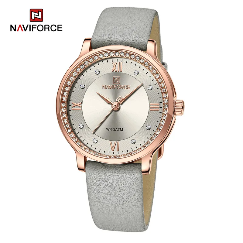 NAVIFORCE 2023 New Fashion Women Watches Ladies Quartz Leather Strap Waterproof Wristwatches Waterproof Clock Relogio Feminino